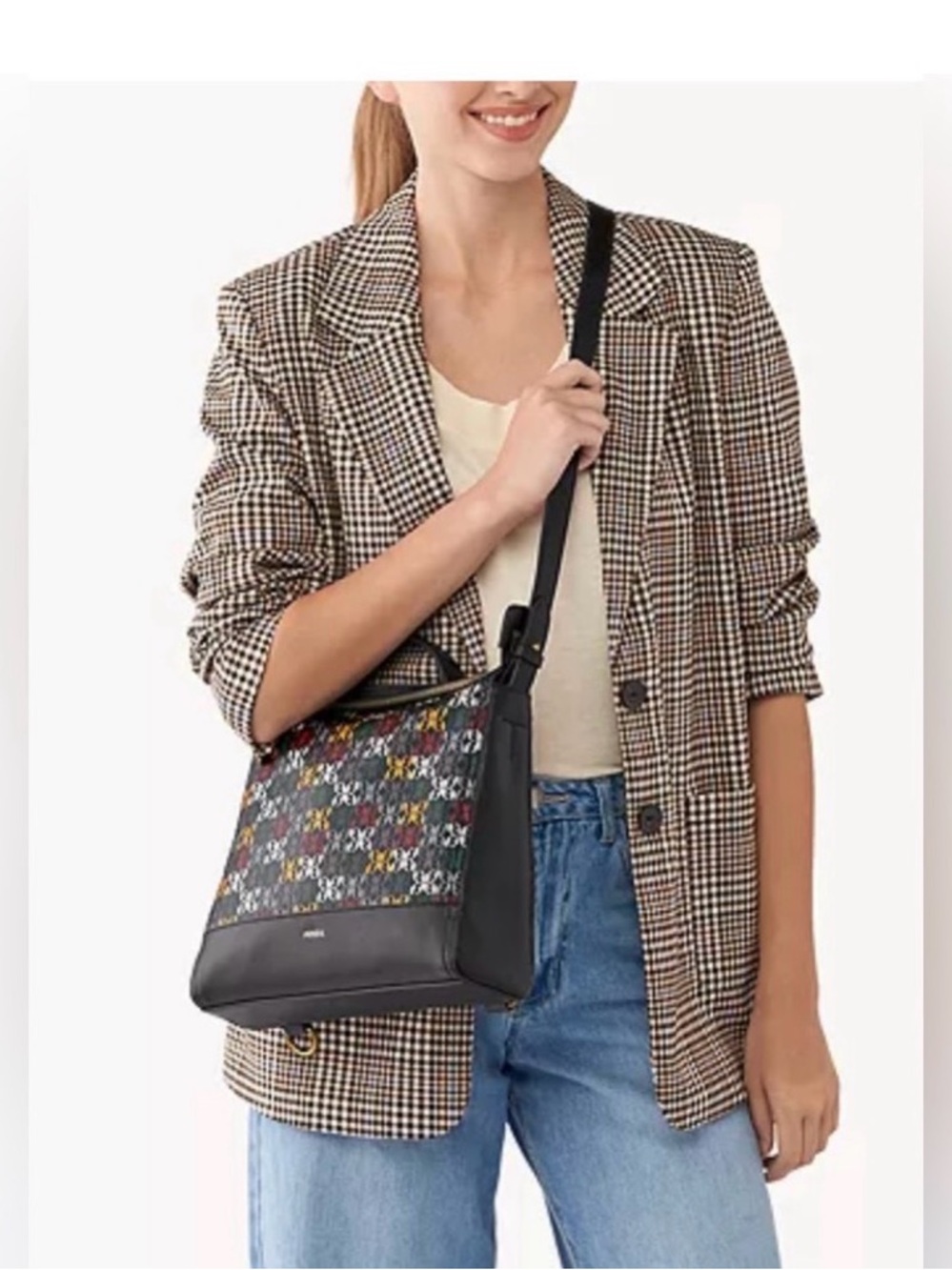 Fossil Black Shoulder Bag with Multicolor Logo Pattern - Picture 3 of 12